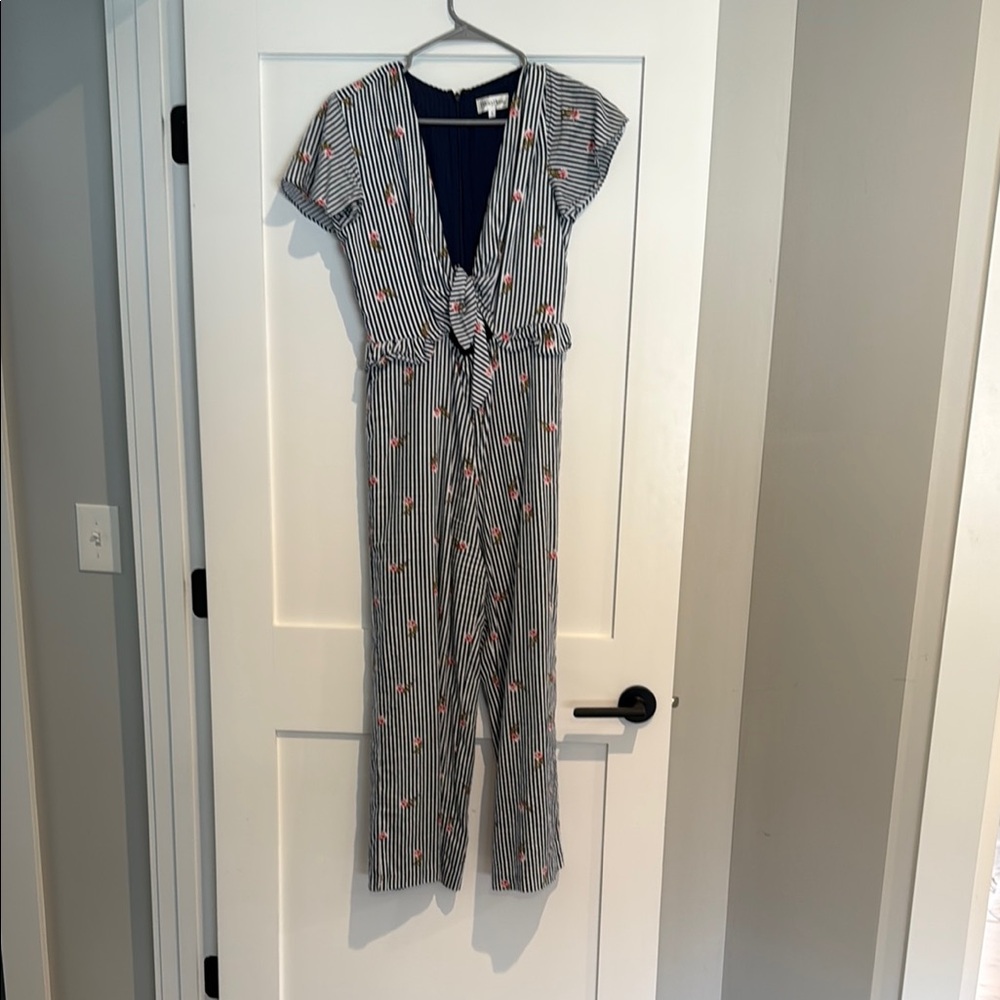 Privacy Please Striped Jumpsuit with Floral Accents